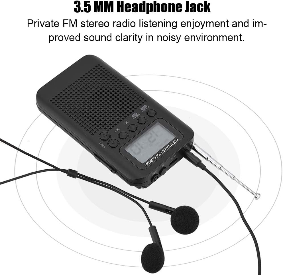 Tragbares Digitales AM FM Radio 2 Band Stereo Taschenradio mit ICD-Bildschirm, Kopfhörer
