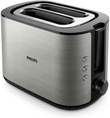 Philips HD2650/90 Toaster edelstahl (950 W, 8 Bräunungsstufen, Brötchenaufsatz, Auftau- und Aufwärmf