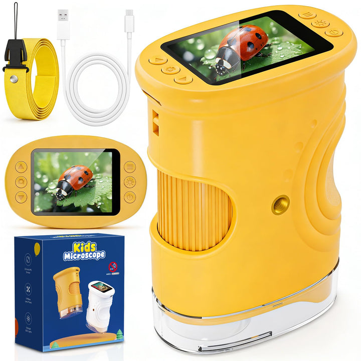 Mikroskop für Kinder, 1000X USB Tragbares Taschenmikroskop, Mit 2.0" IPS Bildschirm, Wiederaufladbar