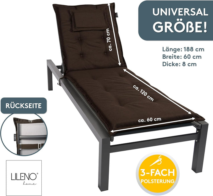 LILENO HOME Sonnenliege Auflage [1er Set - Rollliege] in Chocolate - Gartenliegen Polster für Strand