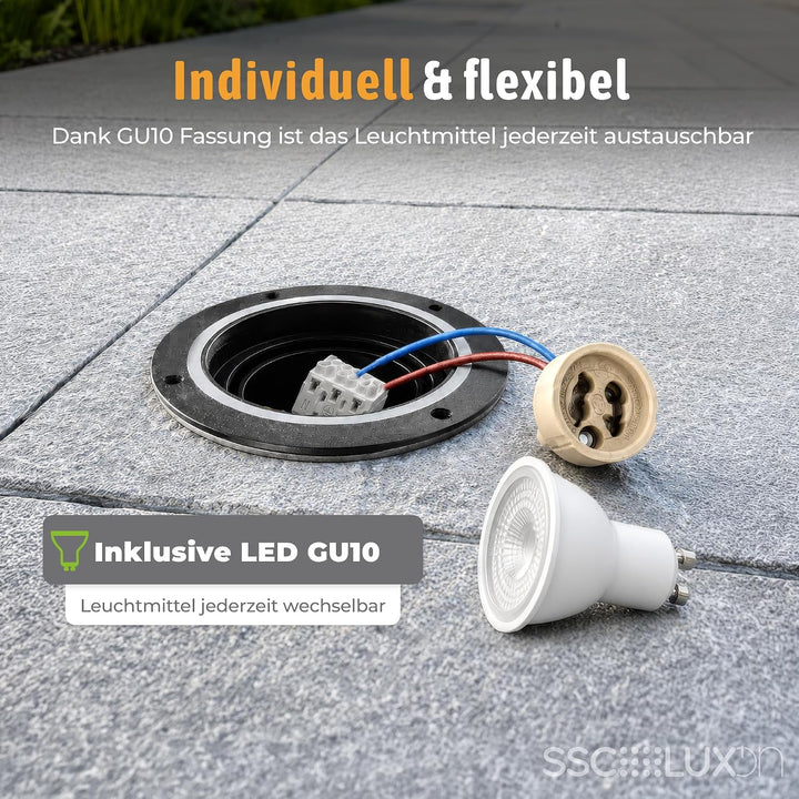 SSC-LUXon JUAVI LED Bodenstrahler schwenkbar eckig für Aussen IP67 - mit LED GU10 2W warmweiss 230V