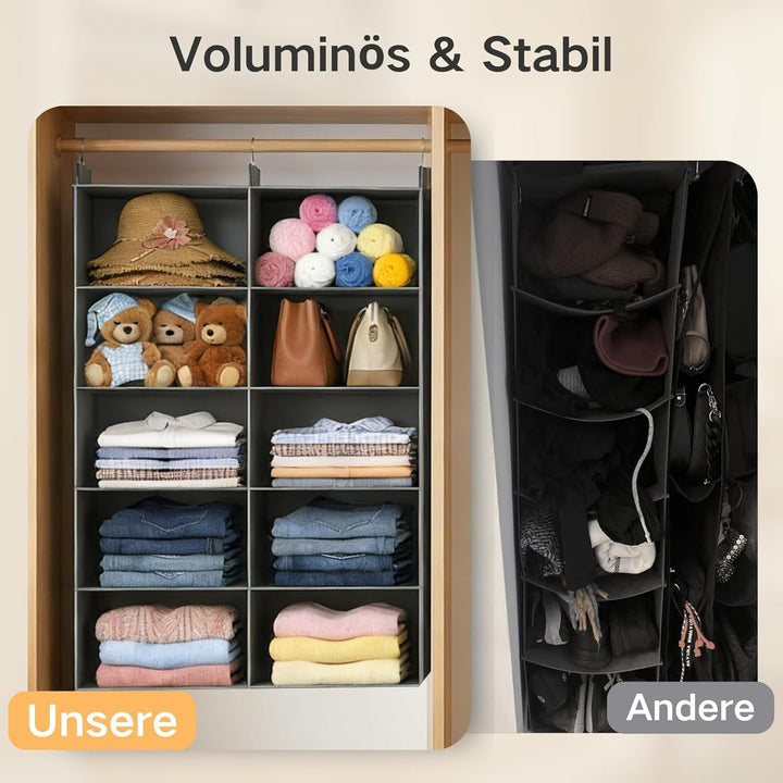 ALLTIDYUP Doppelreihe Hängeregal, Schrank Organizer für Kleidung, Faltbarer Kleiderschrank Organizer