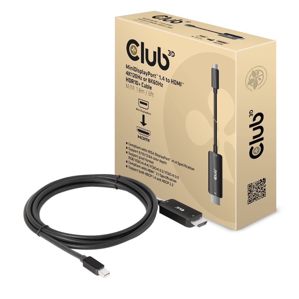 Club3D CAC-1187 MiniDisplayPort™ 1.4 auf HDMI™ 4K120Hz oder 8K60Hz HDR10+ Kabel 1,8m St./St., CAC-11