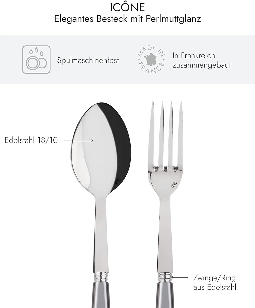 SABRE PARIS - Servierbesteck, 2-teilig - Icon - Grosse Gabel & Servierlöffel - Edelstahl & Acryl - S