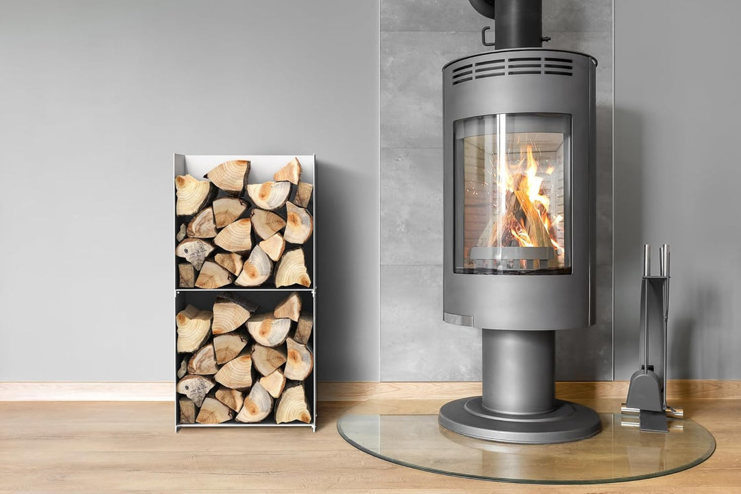 teileplus24 BHS4 Kaminholzregal Innen Aussen | Brennholzregal Metall | Kaminholzkorb | Industrial Lo