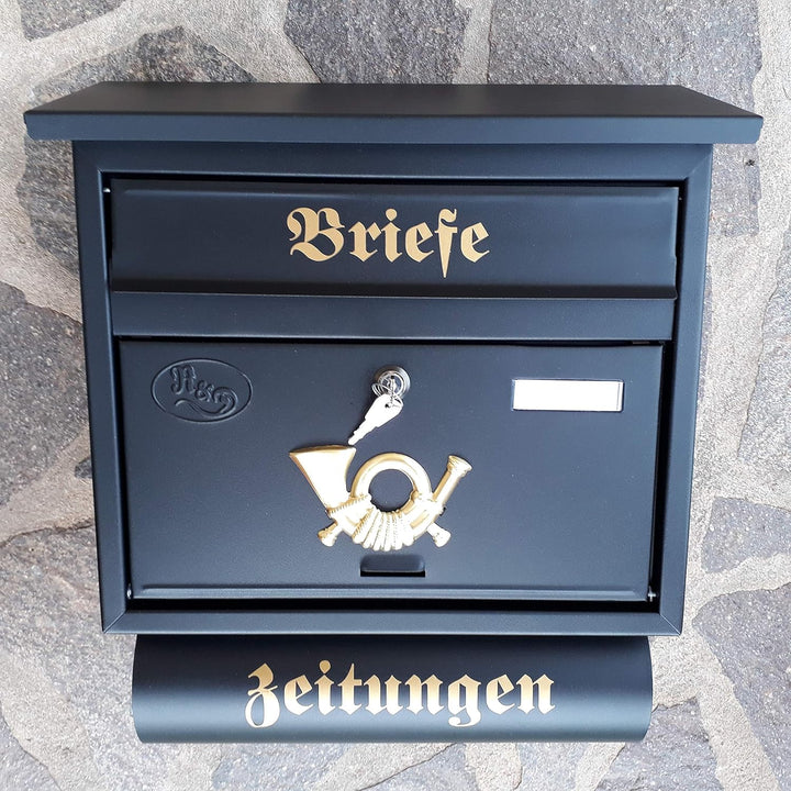 Grosser Briefkasten/Postkasten XXL Schwarz matt mit Abnehmbarer Zeitungsrolle Flachdach Katalogeinwu