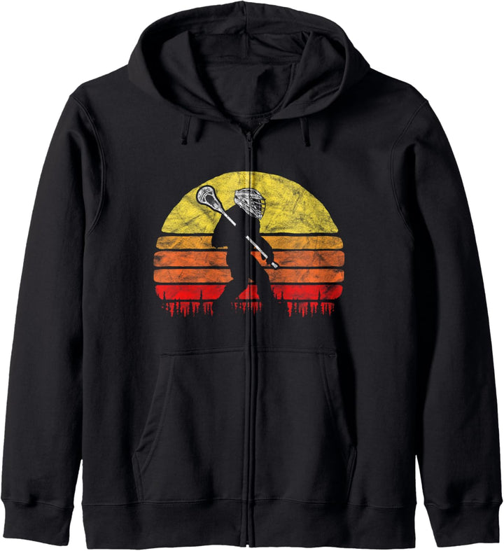 Funny Sasquatch Lax Bigfoot Lacrosse Vintage 80s Sunset Kapuzenjacke