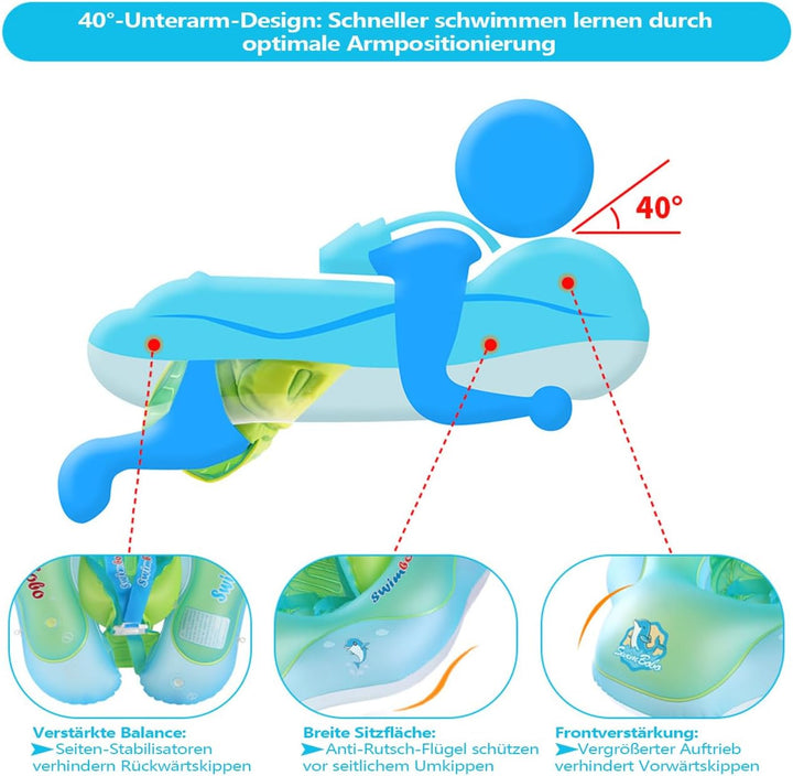 Baby Schwimmring Kinderschwimmhilfe geeignet für Kinder von 3 Monate bis 4 Jahre mit Sonnendach Blau