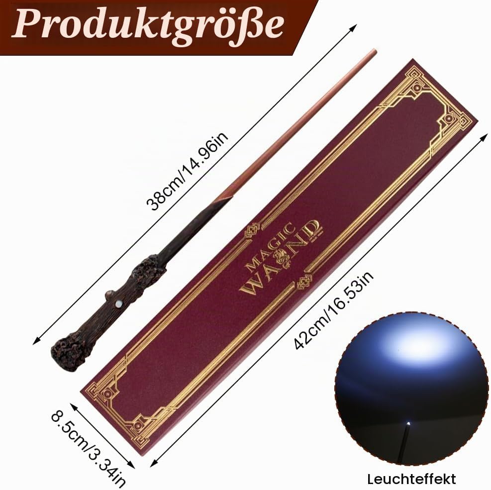Hojalis Harry Zauberstab mit Licht, 35CM Zauberstabs-Hpotter, Zauberstabs aus Harz, USB Aufladung Ma