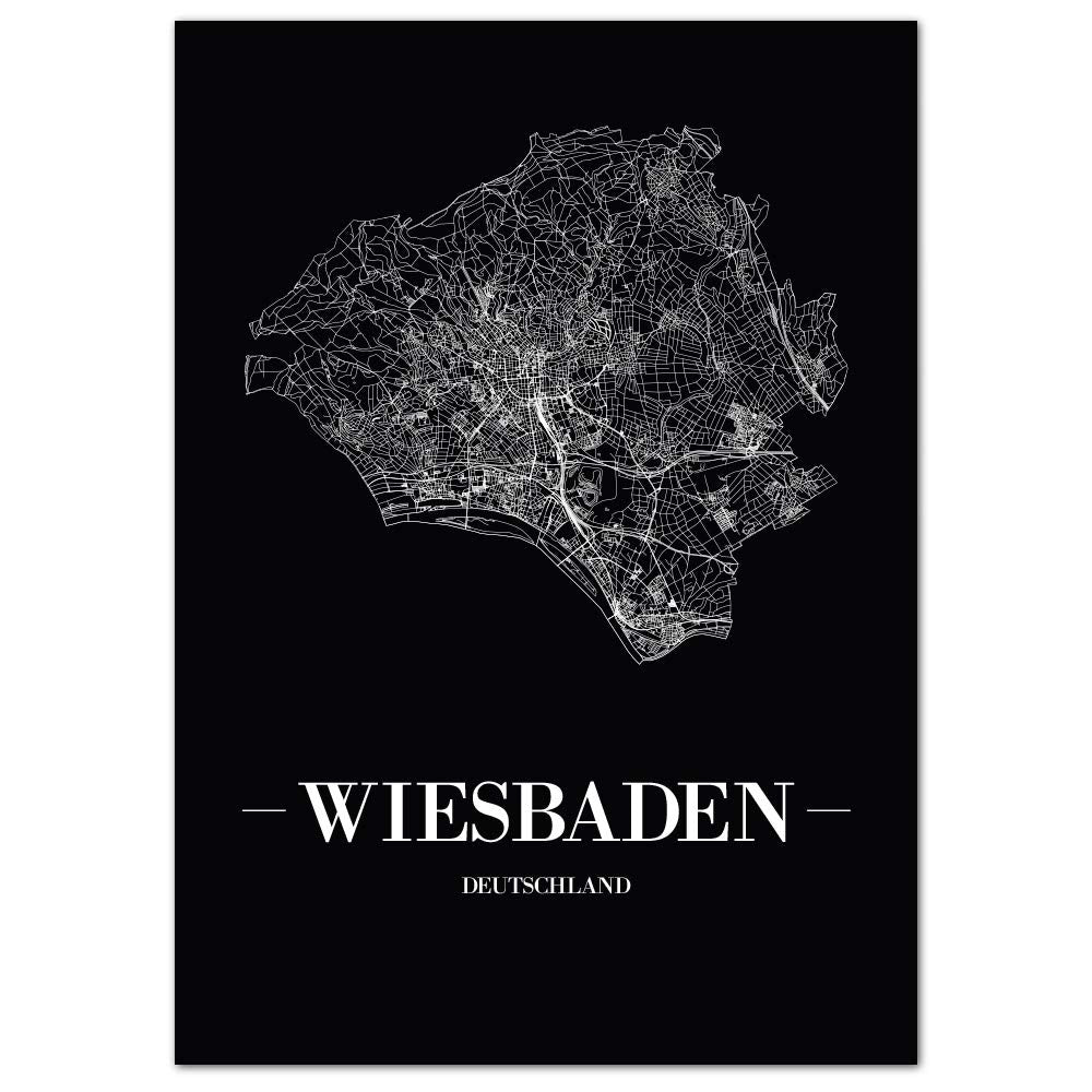 JUNIWORDS Stadtposter, Wiesbaden, Wähle eine Grösse, 60 x 90 cm, Poster, Schrift A, Schwarz 60 x 90