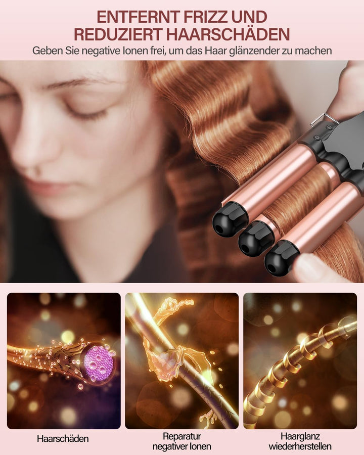 Lockenstab 3 FäSser Beach Waves Welleneisen für Haare, 25mm Kleine Locken Keramik Lockeneisen-Temper