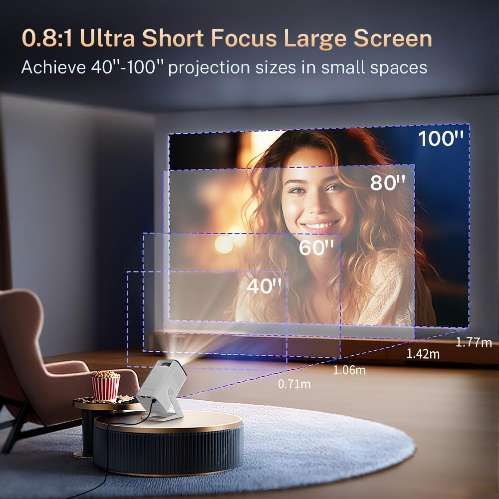 4K 1080P unterstützt Mini Beamer mit Android 11 OS Klein Projektor mit WiFi 6 Bluetooth 5.4, 270° Dr