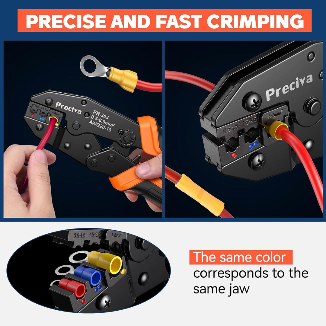 Crimpzange für Isolierte Kabelschuhe, Preciva Kabelschuhzange Crimpwerkzeug geeignet für 0,5-6mm², K