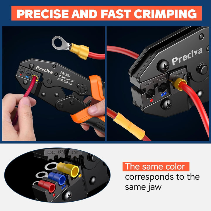 Crimpzange für Isolierte Kabelschuhe, Preciva Kabelschuhzange Crimpwerkzeug geeignet für 0,5-6mm², K