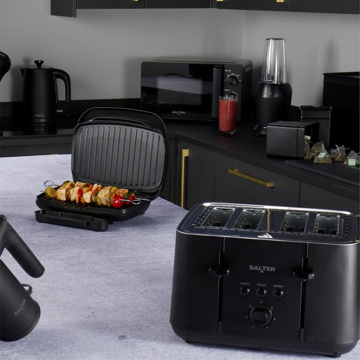 Salter EK5565MBLK Kuro 4-Scheiben Toaster, 7 Bräunungsstufen, Selbstzentrierende Brotführung, Auftau