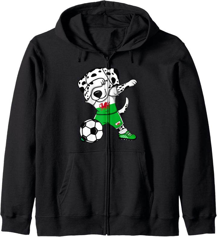 Dabbing Dalmatiner Hund Wales Fussball Walisische Flagge Kapuzenjacke