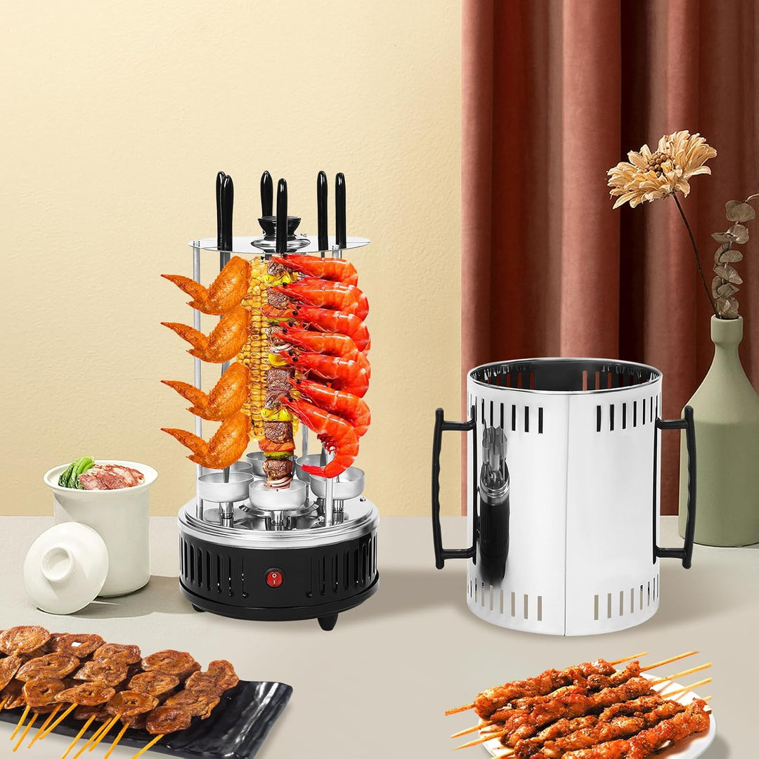 1000W Vertikaler Elektrogrill, BBQ Elektrischer Grill Schaschlikgrill Dönergrill mit 6 Spiesse Tisch