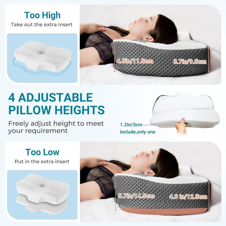 Elviros Orthopädisches Kissen aus Memory Foam, Kopfkissen Nackenschmerzen, Ergonomisches Nackenhörnc