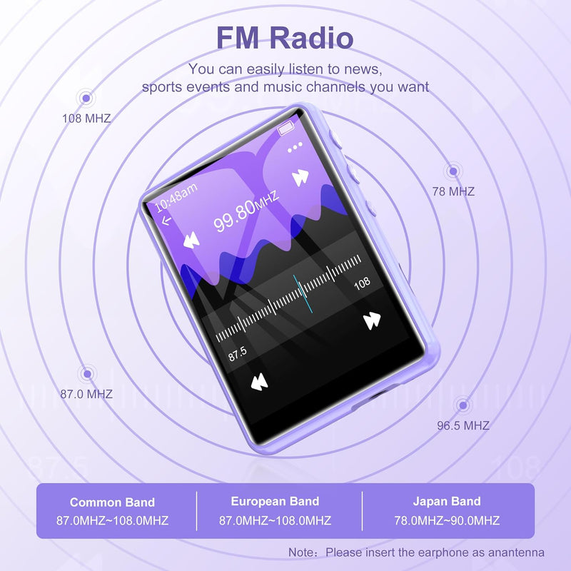 SWOFY MP3 Player Bluetooth 5.3, 64GB HiFi MP3 Player mit Lautsprecher kopfhörer FM Radio Recorder, 2