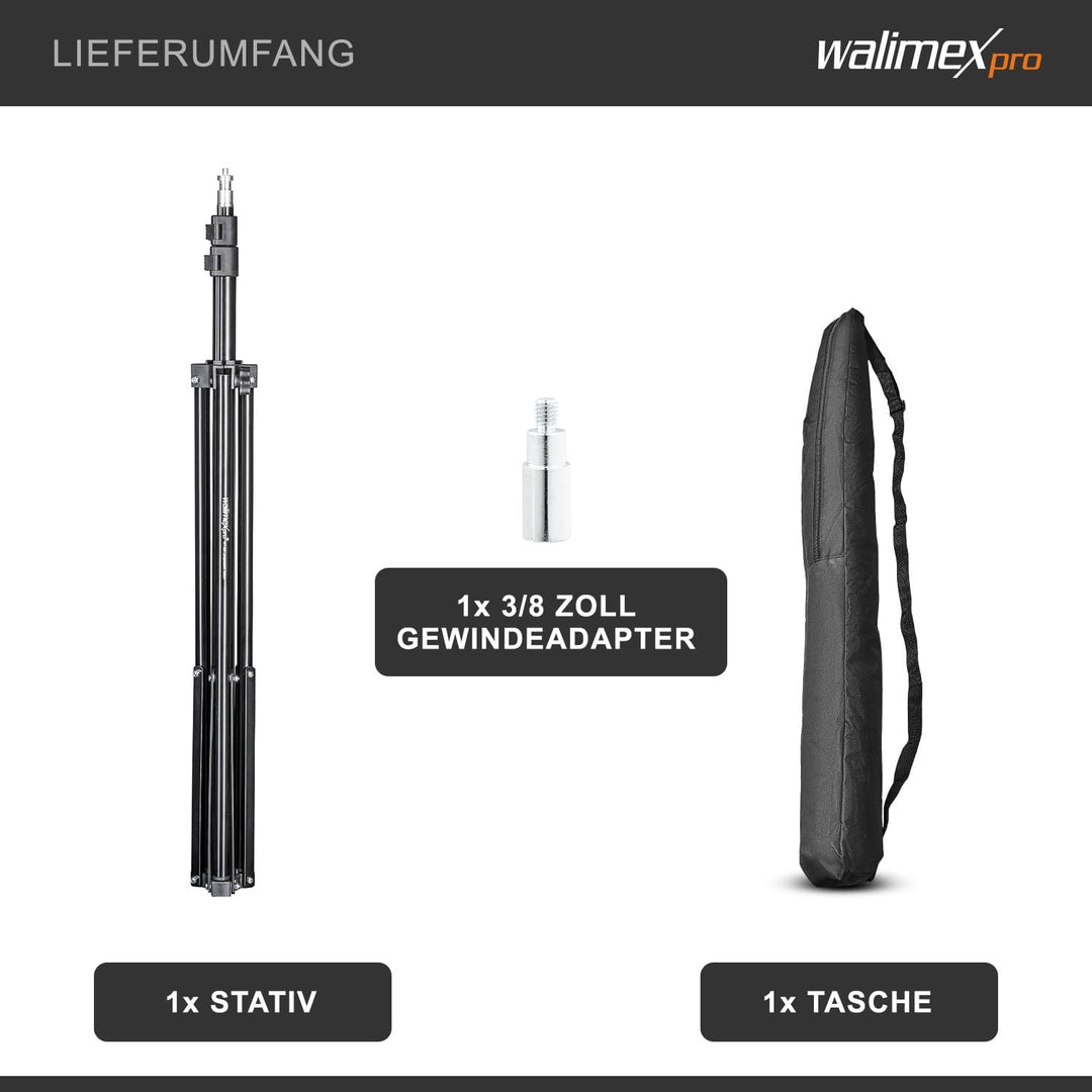 Walimex pro WT-803 Lampenstativ 208cm - kompaktes leichtes Lichtstativ aus Aluminium, Höhe max. 208