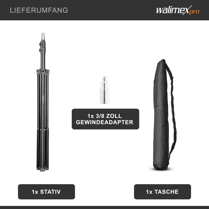 Walimex pro WT-803 Lampenstativ 208cm - kompaktes leichtes Lichtstativ aus Aluminium, Höhe max. 208