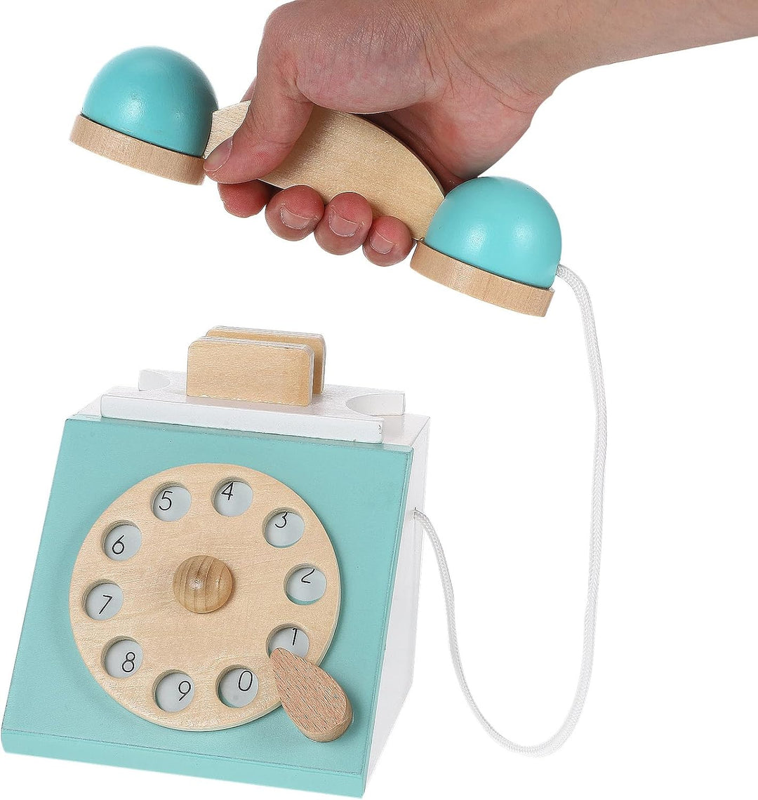 BESTonZON Holz Telefon Spielzeug Mit Wählscheibe Retro Design Kindertelefon Ab 3 Jahre Für Interakti