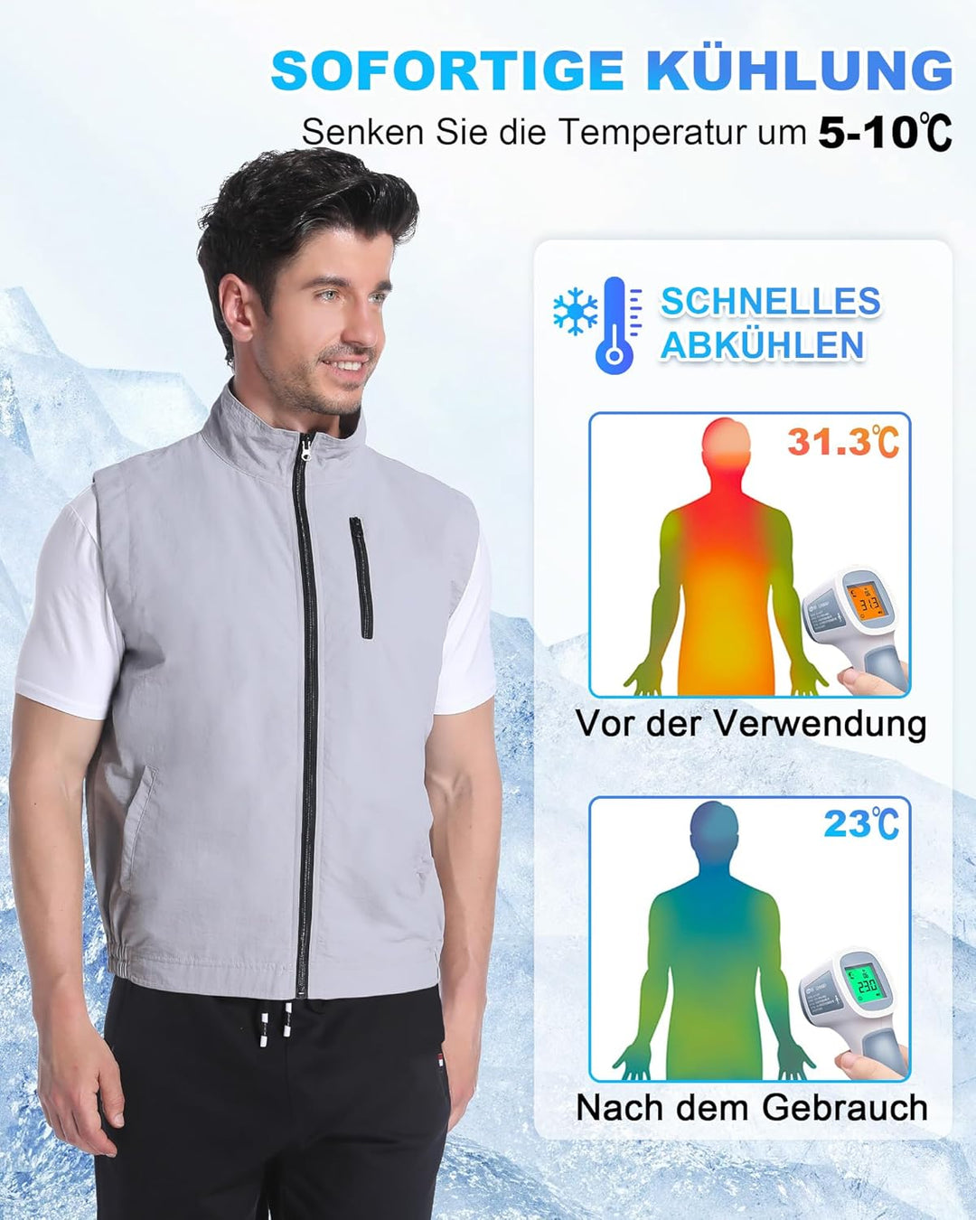 FERNIDA Kühlweste, Eisweste Cooling Weste mit 24 Eisbeutel für Sommer im Freien Heisses Wetter, Jage