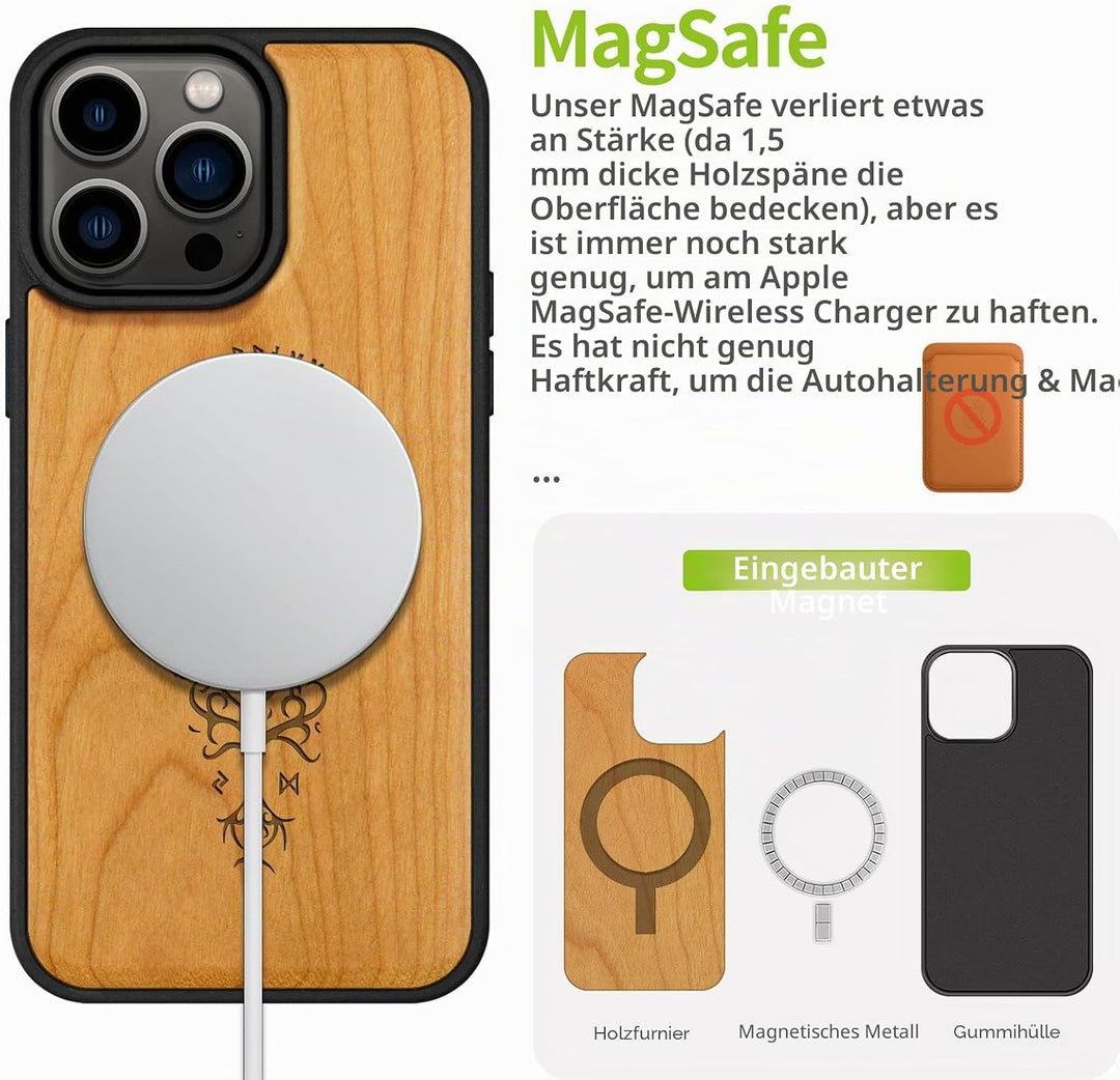 Carveit Magnetisch Hülle für iPhone 14 Pro Max Case [Elegante Kirschholz] [Weich TPU Stossstange] St