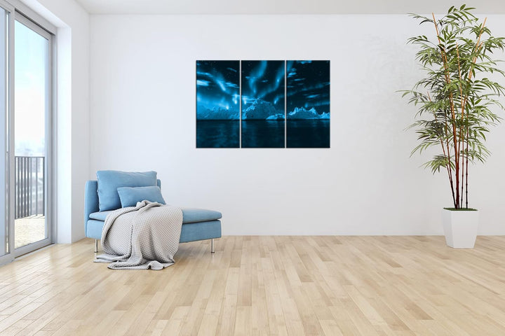 deyoli atemberaubender Polarlichter Format 120x80 3Teilig Effekt: Monocrome Blau als Leinwandbild, M