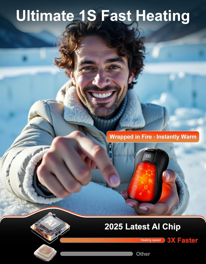 2er-Pack Hand Warmers, Wiederaufladbar mit 10000mAh Elektrische Handwärmer mit Doppelseitiger Heizun
