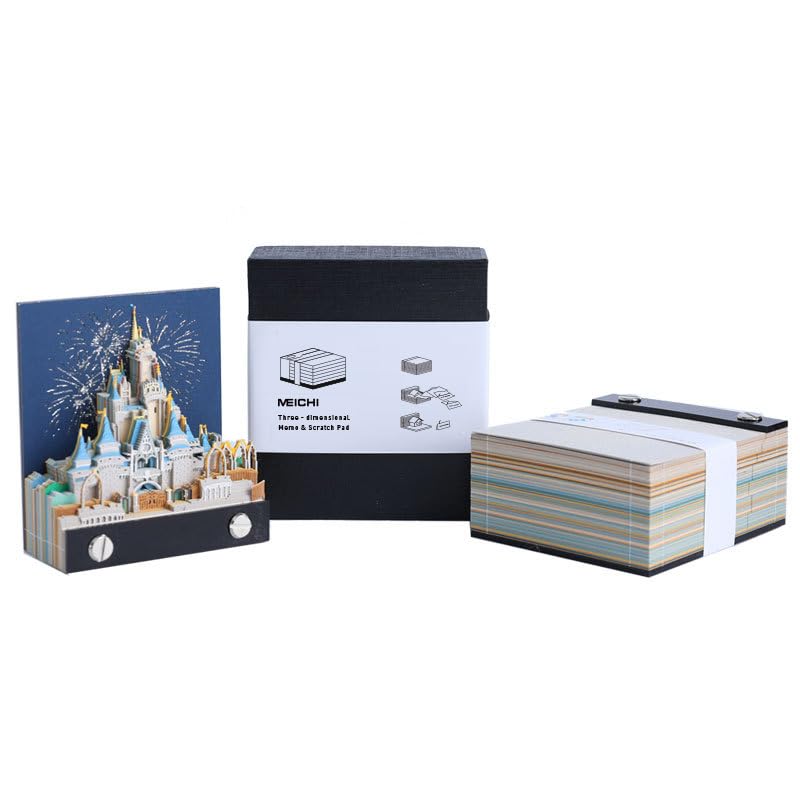 MEICHI 3D Notizblock, nicht verklebt, 3D Schlossmodell Papierkunst mit Anzeigebox glasklar, 9 x 8 x