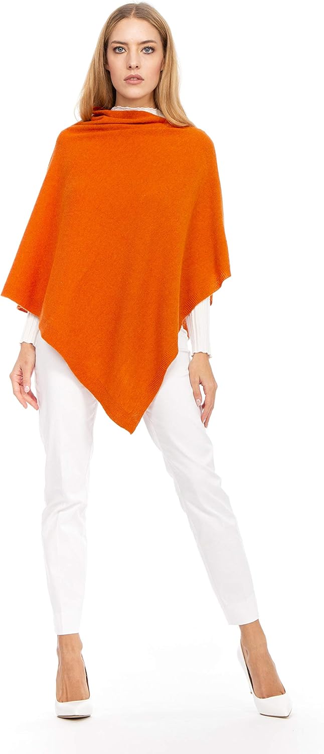 Marine Cashmere - Poncho aus Kaschmir-Mischgewebe für Damen, zart und weich, aus Kaschmir Orange, Or