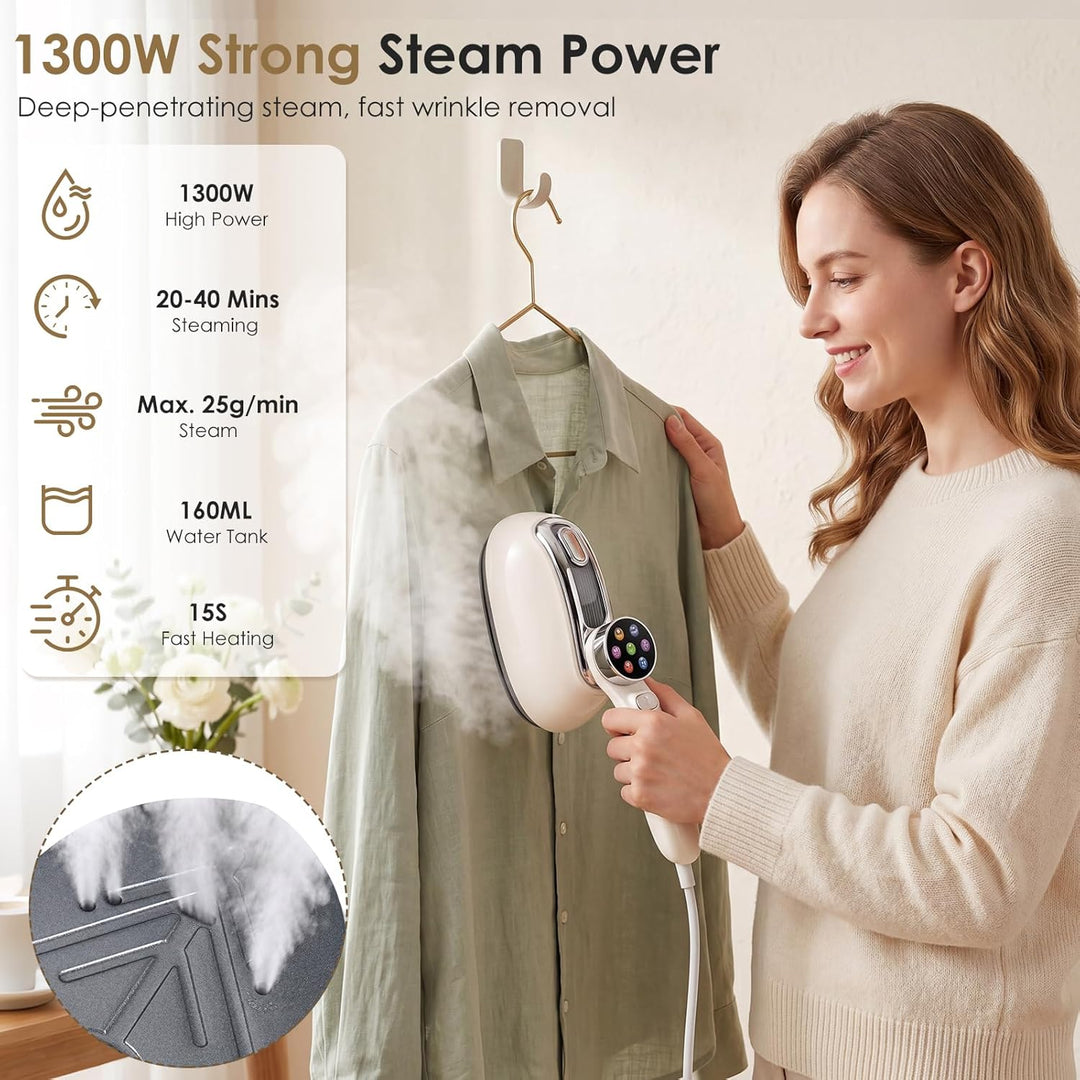 Dampfglätter, 2 IN 1 1300W Reisedampfglätter mit 6 Dampfstufen, LED-Anzeige und 180° Drehbarem Griff