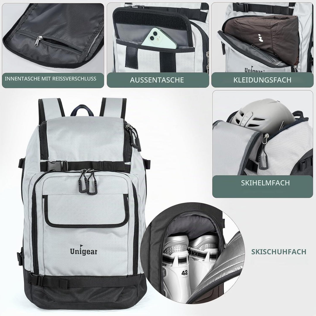 Unigear 50L/70L Skischuhrucksack Snowboardschuhe mit Helmtasche Wintersport Skifahren Skating Rucksa