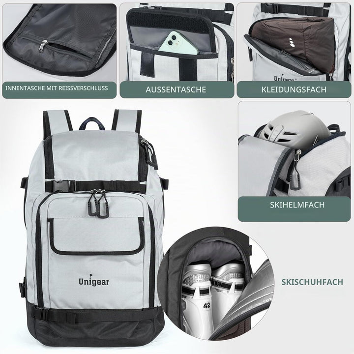 Unigear 50L/70L Skischuhrucksack Snowboardschuhe mit Helmtasche Wintersport Skifahren Skating Rucksa