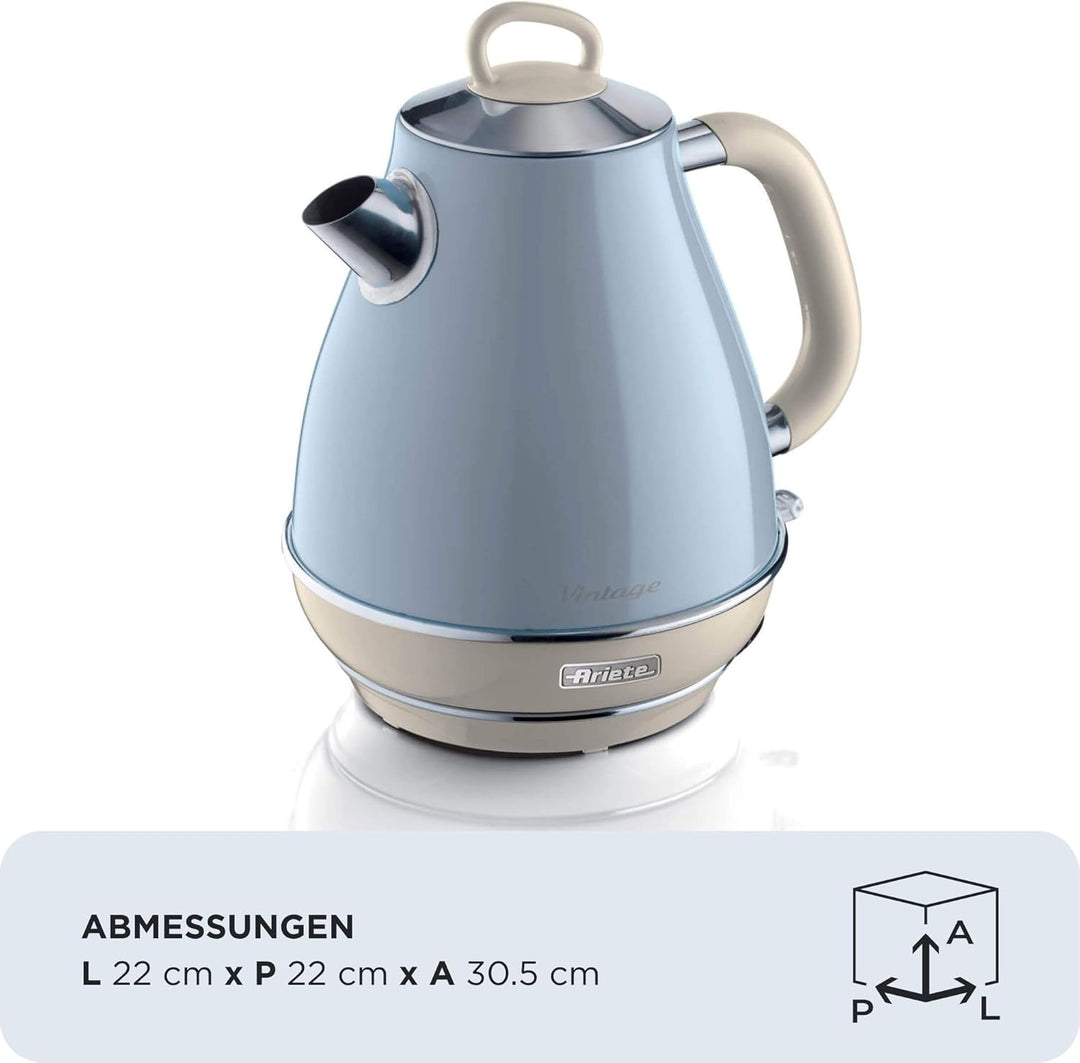 Ariete Vintage Wasserkocher 2869, Elektrischer Wasserkocher mit Sichtbarem Wasserstand, Kabellosem 3