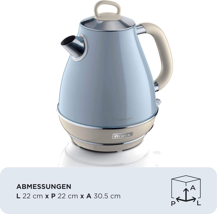 Ariete Vintage Wasserkocher 2869, Elektrischer Wasserkocher mit Sichtbarem Wasserstand, Kabellosem 3