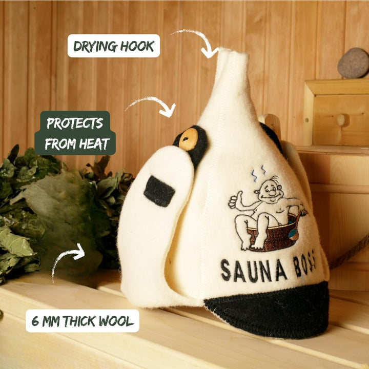 Natural Textile Saunahut 'Sauna Boss Bucket' White - 100% organische Wollfilzmützen - Schützen Sie I