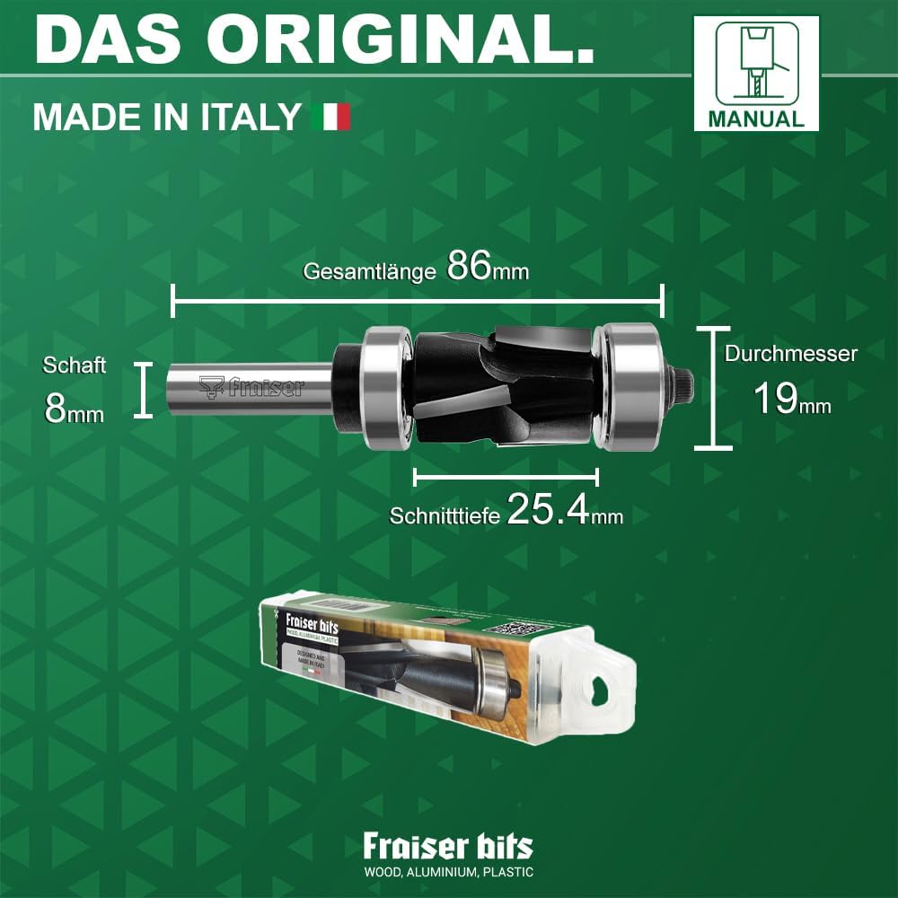 Fraiser® Bündigfräser besäumfräser mit 8 mm oberlager für holz, derivate - und laminatkanten für han