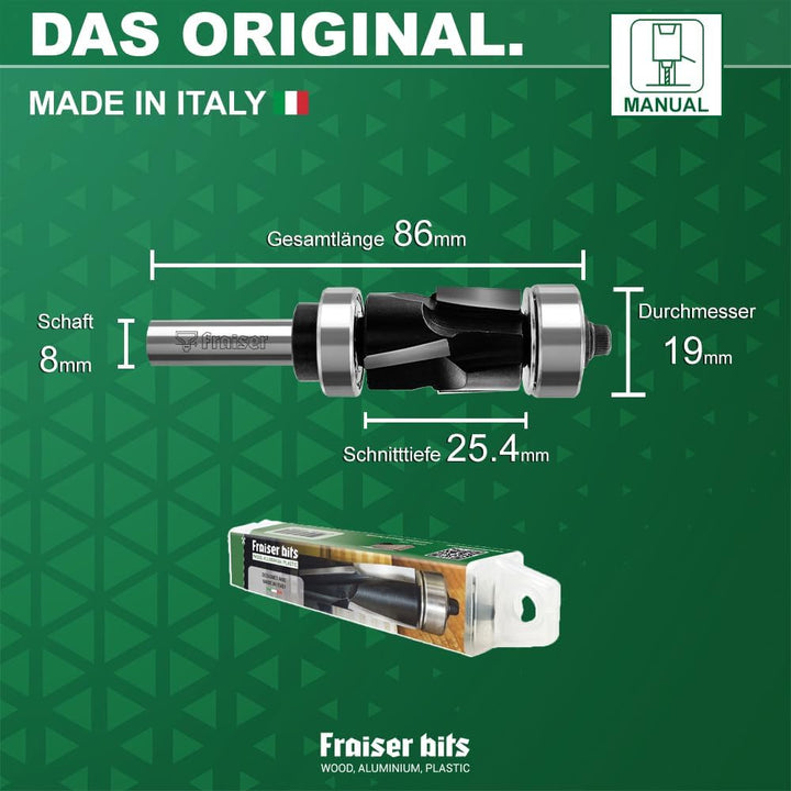 Fraiser® Bündigfräser besäumfräser mit 8 mm oberlager für holz, derivate - und laminatkanten für han