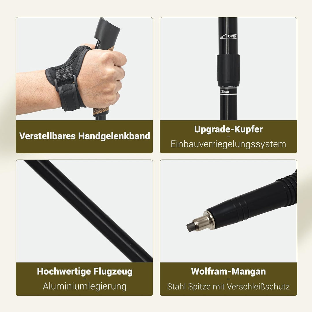Premium Trekkingstöcke Faltbar aus 7075 Aluminium, Ultraleichte Nordic Walking Stöcke mit Korkgriff,