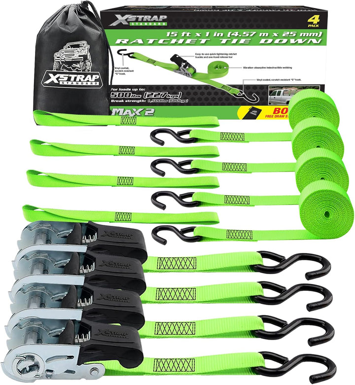 XSTRAP STANDARD Spanngurte mit Ratsche, 4 Stück, 4,5 m, 680 kg Bruchfestigkeit, Ladungsgurte für bew