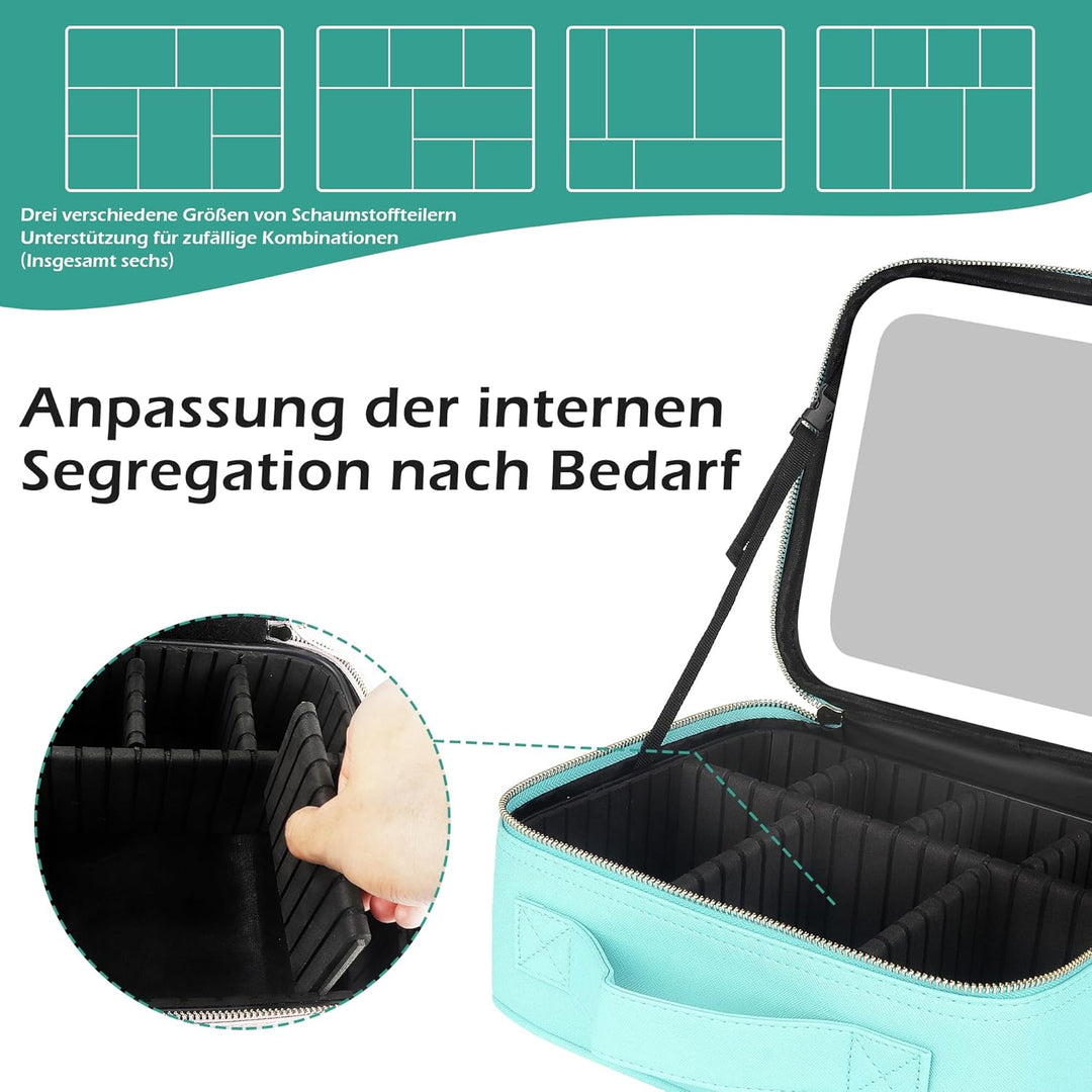 MOMIRA Reise-Make-up-Tasche Kosmetiktasche mit beleuchtetem Spiegel, Einstellbarer Helligkeit in 3 F
