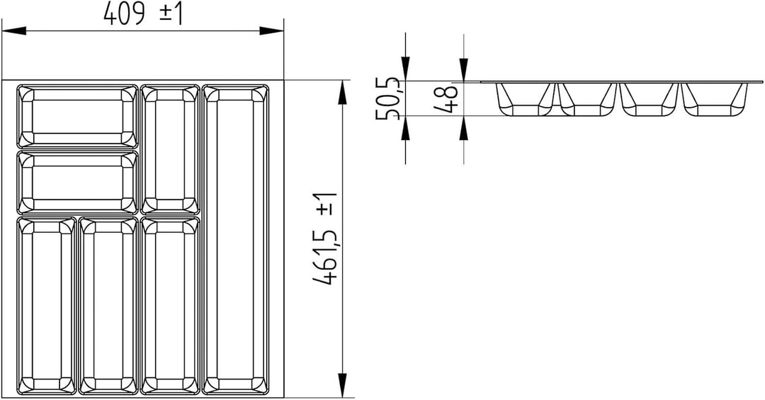 SO-BOX 2 Besteckkasten Breite 40,9 cm, Tiefe 46,2 cm mit silbergrauer Kanvas-Struktur für Schubladen