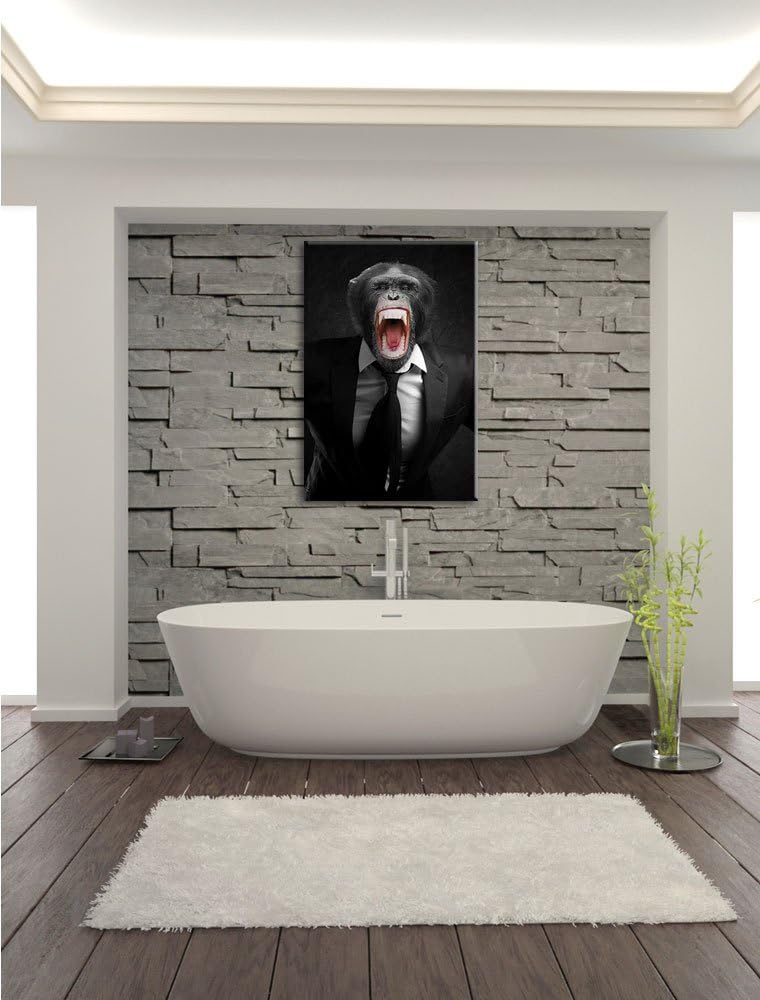 Dark brüllender Affe im Anzug schwarz/weiss Format: 100x70auf Leinwand, XXL riesige Bilder fertig ge