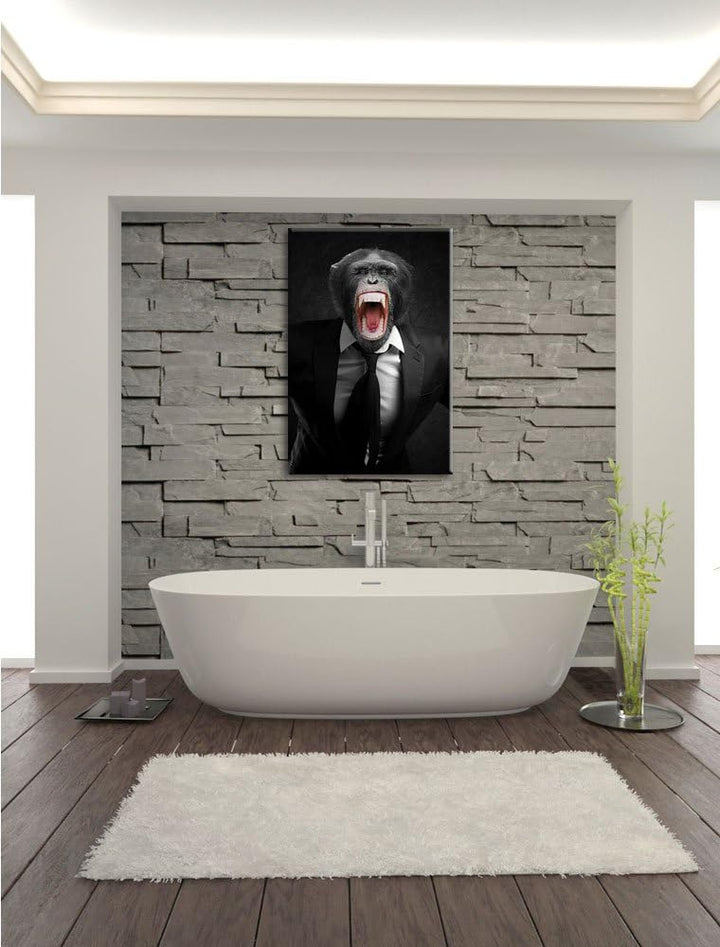 Dark brüllender Affe im Anzug schwarz/weiss Format: 100x70auf Leinwand, XXL riesige Bilder fertig ge