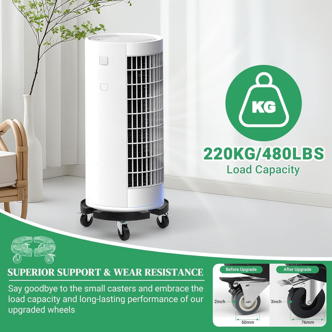 Pflanzenroller rund schwarz verstellbar 38CM-48CM, Schwerlast-Rollbrett Pflanzen mit 4 PE-Rollen und