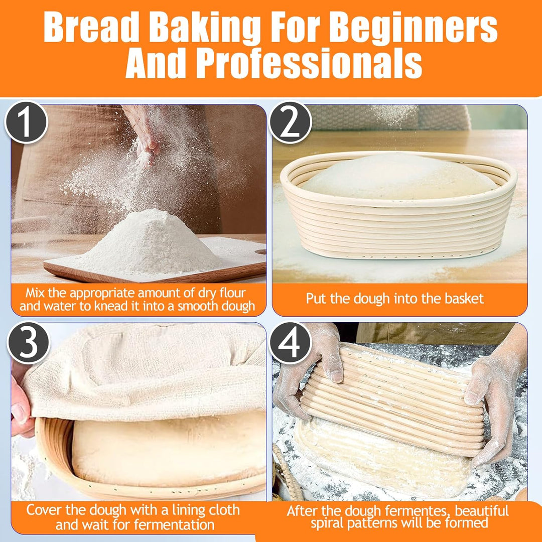 2 Stück Oval Gärkörbchen Set mit Leinenstoff Einlage, 25 x 15 x 8cm Brotbacken Gärkorb, Natürlichem