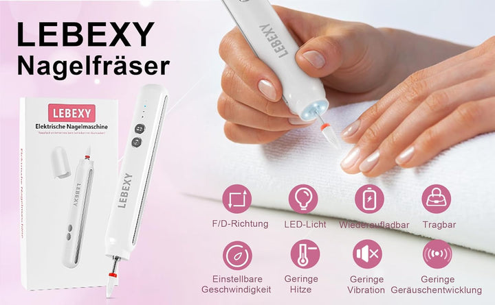 LEBEXY Elektrische Nagelfräser Maniküre Pediküre Kabellos Set | Nagelfeile Fräser Schleifpolierer fü
