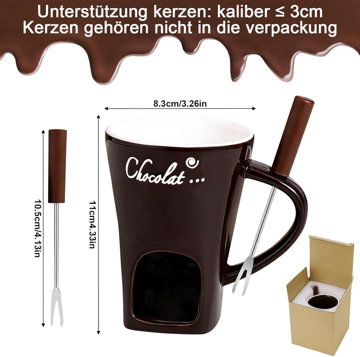 Schokofondue Tasse Schokoladen Fondue Fondueset Becher Set Keramik Schokoladenfondue mit Gabel Schok